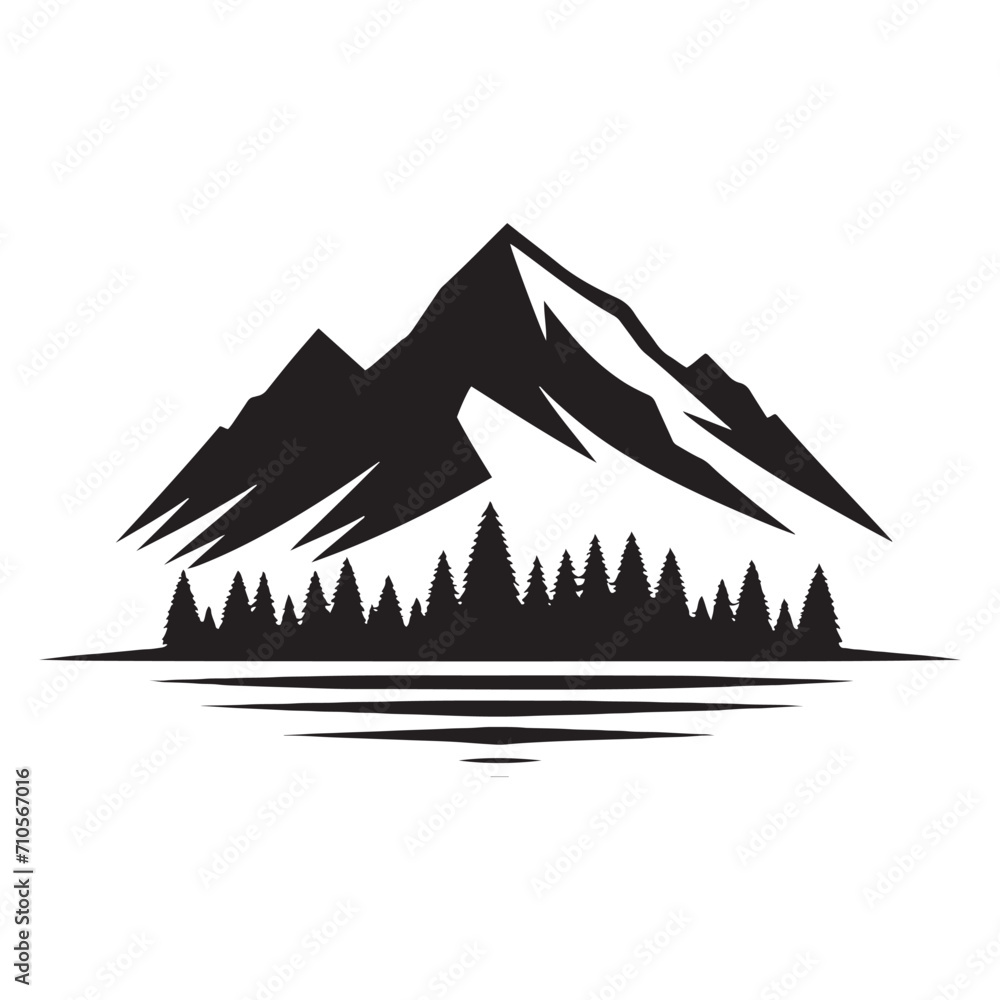 Alpine Reverie Illuminated: Crafting Timeless Stories with Mountains Silhouette Stock in Nature - Nature Silhouette - Mountains Vector
