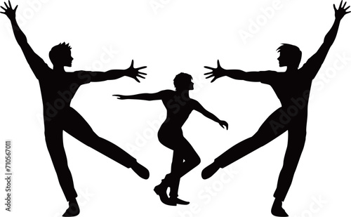 踊る男性3人のシルエット
