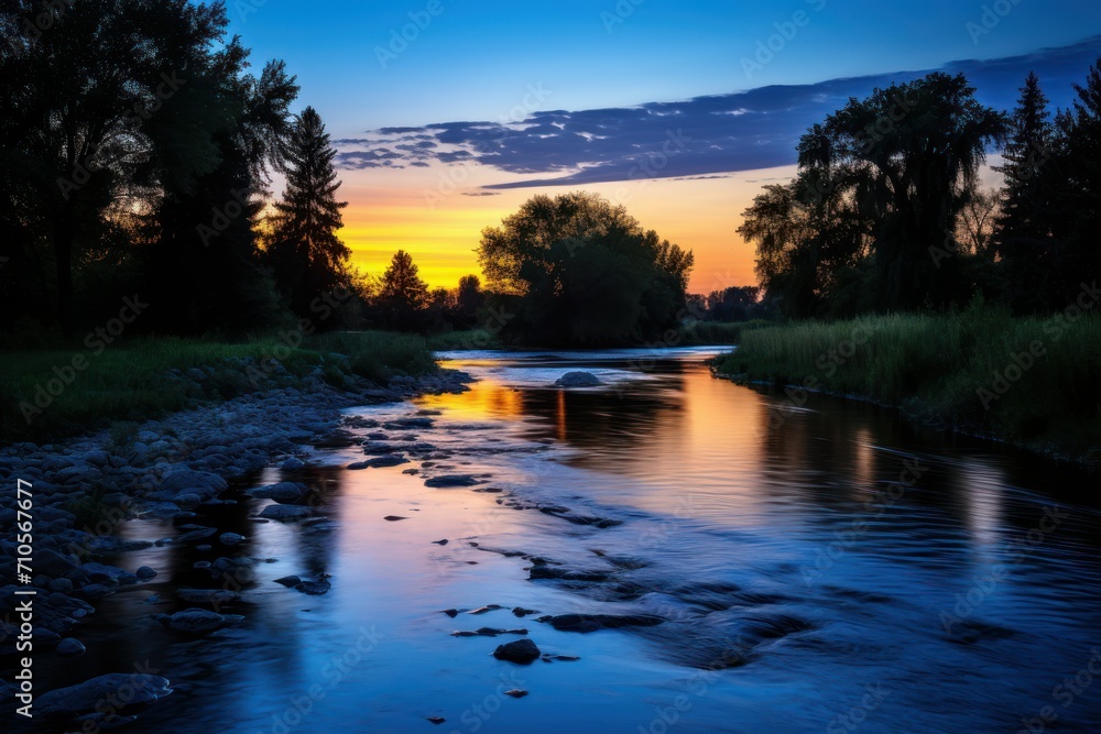 Peaceful River Bend in Twilight