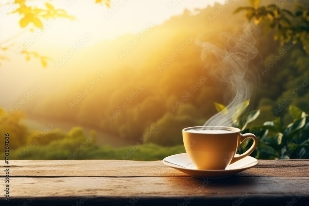 Photo cup of coffee in the beautiful nature with soft focus Photo cup of coffee in the beautiful nature with soft focus
