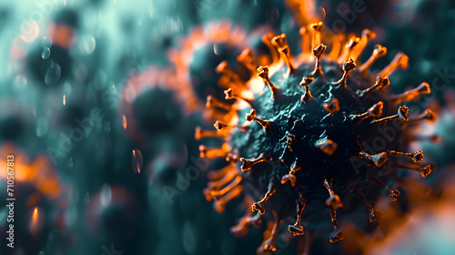 Microscopic macro closeup view of floating influenza virus cells concept illustration photo