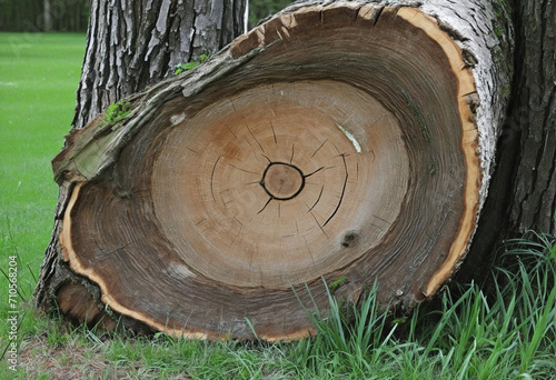 Remove rotting old tree stump in community park during springtime.