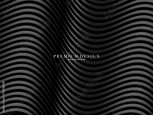 Abstract futuristic dark black background with waving design. Realistic 3d wallpaper with luxurious flowing lines. Elegant background for posters, websites, brochures, cards, banners, apps etc.	