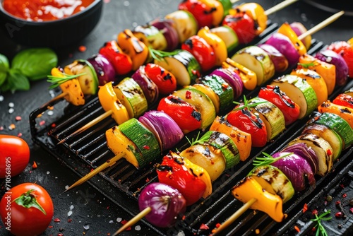 Barbecue with vegetable skewers. Healthy food background. © Lubos Chlubny