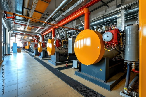 Modern boiler room with gas boilers, industrial heating. photo