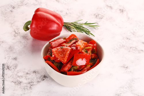 Pickled red bell pepper in the bowl