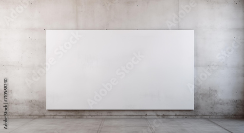 AI-generated illustration of an empty canvas hanging on a minimalist gray concrete wall