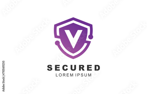 V Letter Shield logo template for symbol of business identity