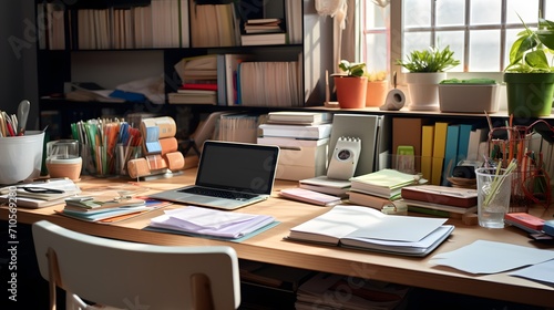 A Neat and Tidy Desk with Folders, Notebooks, and Stationery