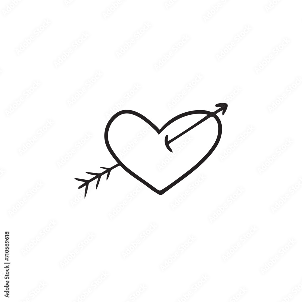 Heart with cupid arrow inside in black isolated on white background. Hand drawn vector sketch illustration in doodle vintage engraved outline, line art style. Love, Valentines day, invitation, card. Heart with cupid arrow inside in black isolated on white background. Hand drawn vector sketch illustration in doodle vintage engraved outline, line art style. Love, Valentines day, invitation, card.
