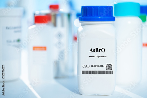 AsBrO arsenic oxybromide CAS 82868-10-8 chemical substance in white plastic laboratory packaging photo