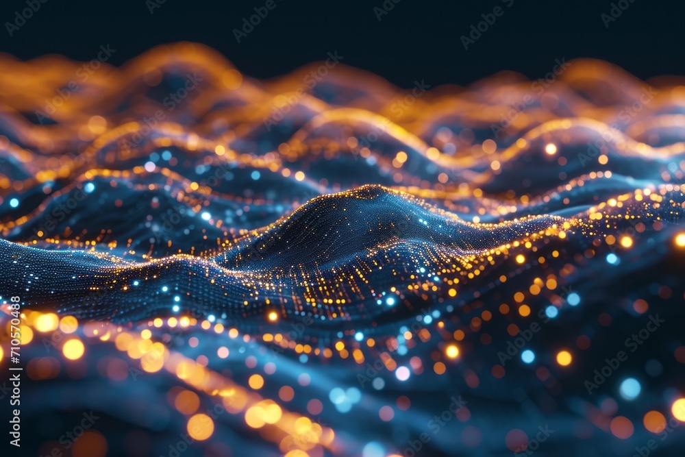 Connected glowing 3d grid, digitalization, wave, network. Generative AI Connected glowing 3d grid, digitalization, wave, network. Generative AI