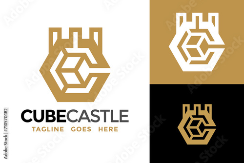 C Cube Castle Logo Design Vector Template