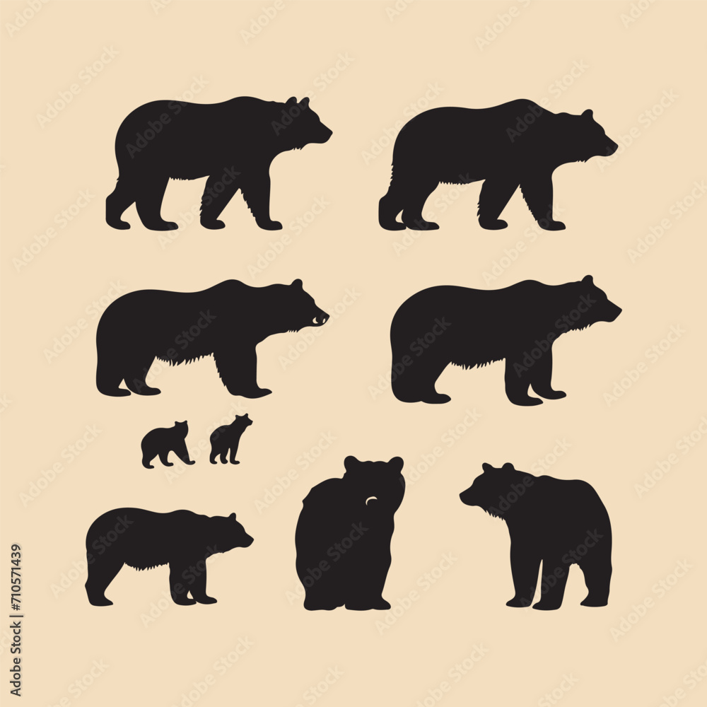 silhouette Bear set Clipart on a hex color background silhouette Bear set Clipart on a hex color background