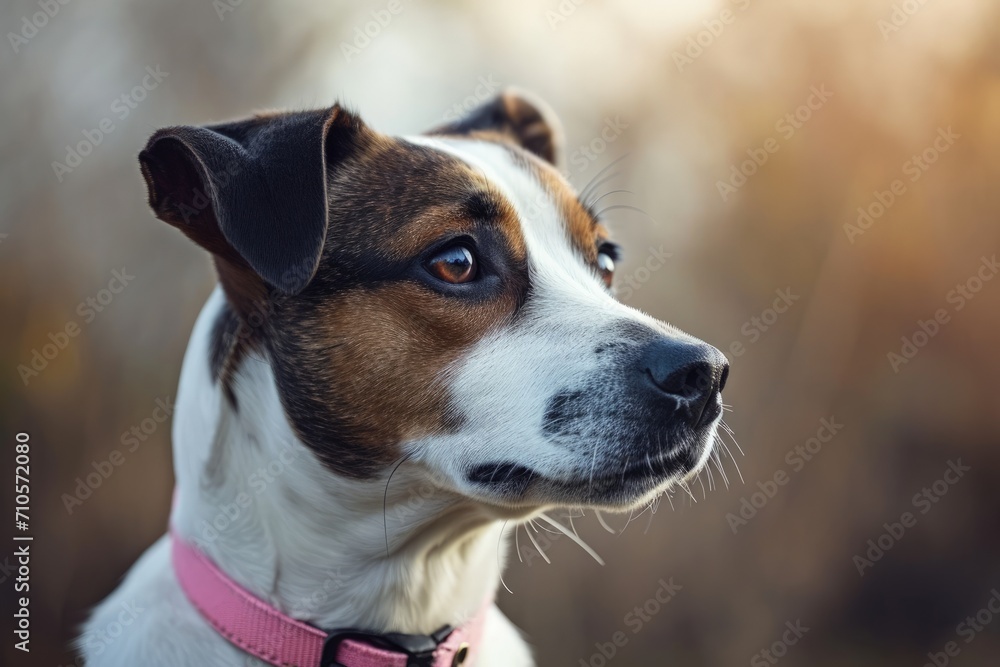 Brown and White Dog With Pink Collar