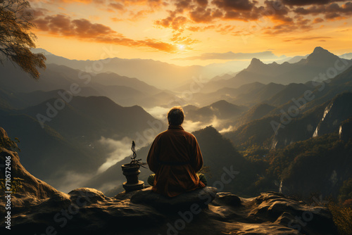 yoga in the mountains, Sunrise Meditation on Mountain Peak, Spiritual Awakening in Nature, Peaceful Yoga at Sunrise © Udari