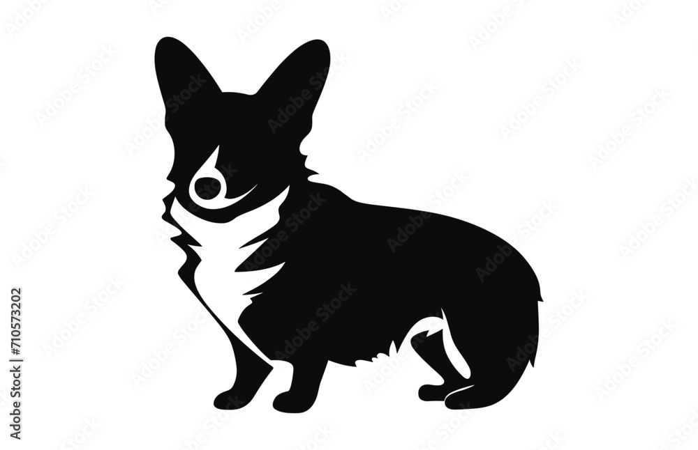 A Corgi Dog black vector Silhouette isolated on a white background