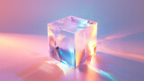 3d crystal glass cube with refraction and holograph