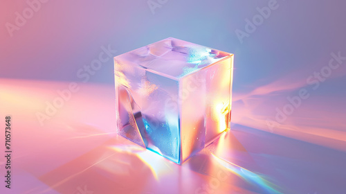 3d crystal glass cube with refraction and holograph photo