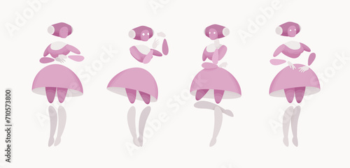 Embodied AI, abstract nanny figure leaning pose, baby monitoring caregiver device serving as home, health, education helper, robotic childcare technology, household task assistant vector illustration