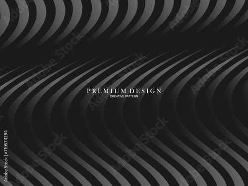 Abstract futuristic dark black background with waving design. Realistic 3d wallpaper with luxurious flowing lines. Elegant background for posters, websites, brochures, cards, banners, apps etc.	