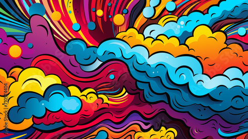 Comics illustration, retro and 90s style, pop art pattern, abstract crazy and psychedelic background. Generative AI