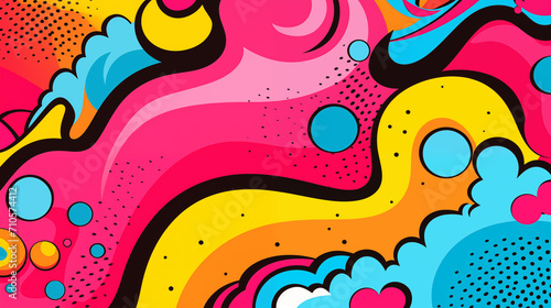 Comics illustration, retro and 90s style, pop art pattern, abstract crazy and psychedelic background. Generative AI