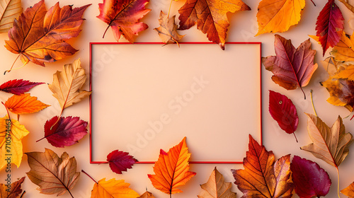 Autumn Harmony, Fall Leaf Composition, Warm Seasonal Colors, Invitation Mockup Design, autumn leaves border, Autumn Leaves Frame, Copyspace for text