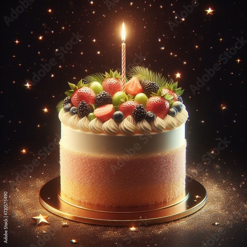  illustration of a birthday cake against a bold black background