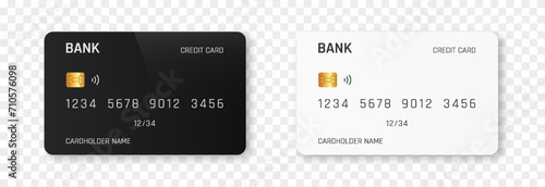 Vector credit card mockup png. Bank card with black and white design. Plastic card png. photo