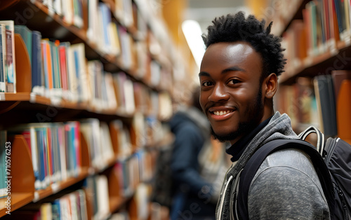 Smiling African Male Student in Library