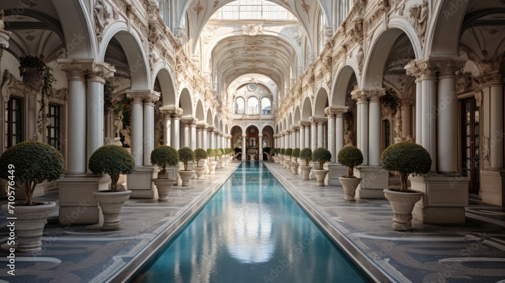 Interior of Galleria Vittorio Emanuele II in Milan, Italy