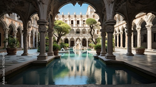 Courtyard of the Clerigos Monastery in Palermo, Sicily, Italy
