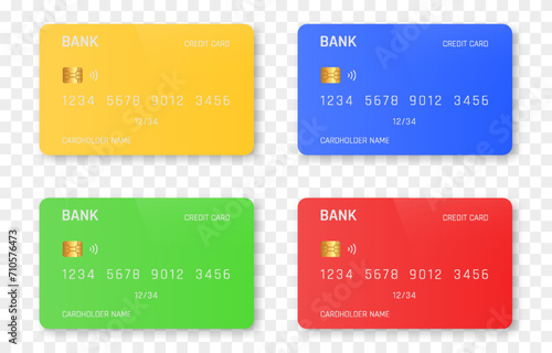 Vector credit card mockup png. Bank cards with multi-colored designs. Plastic card png. photo