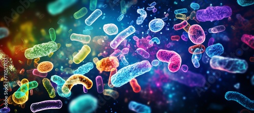 Microscopic probiotic bacteria for digestive health and treatment in biology and medicine photo