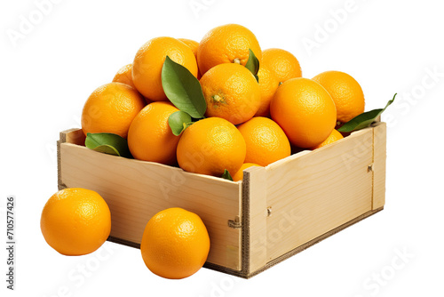 cardboard box with oranges on white background PNG
