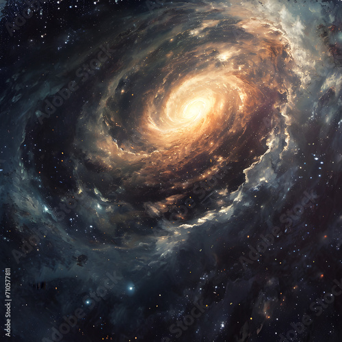 Spiral Galaxy in Space with Stars