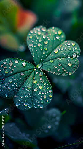 shamrock leaf. dew drops on leaf, macro or close up. st. Patrick's day concept