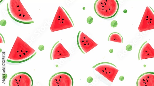 cute fruit pattern smiling watermelon on white background. generative ai