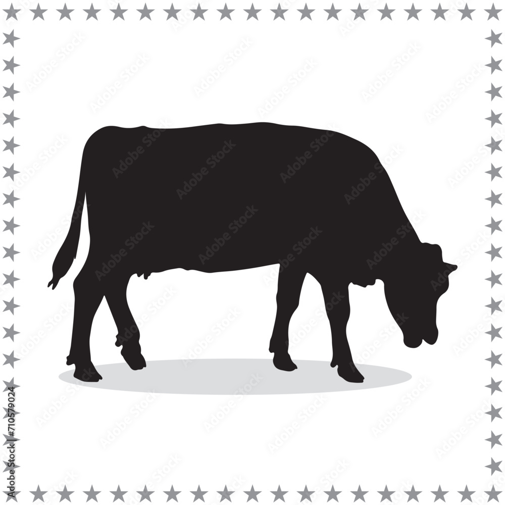 Cow Silhouette, cute Cow Vector Silhouette, Cute Cow cartoon Silhouette ...