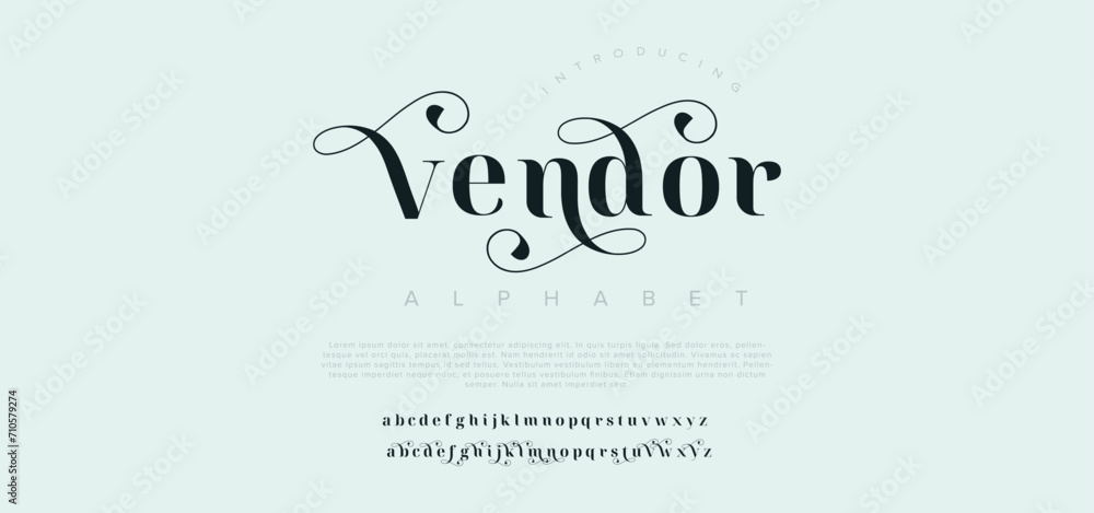 Vendor premium luxury elegant alphabet letters and numbers. Elegant wedding typography classic serif font decorative vintage retro. Creative vector illustration