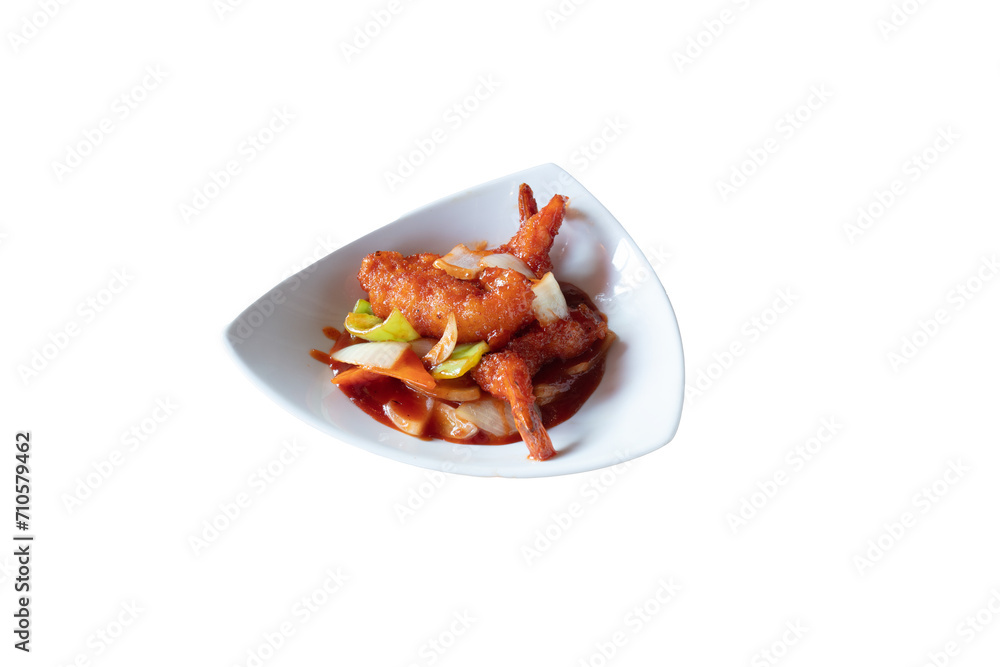 shrimp with sweet minus sauce on white background shrimp with sweet minus sauce on white background