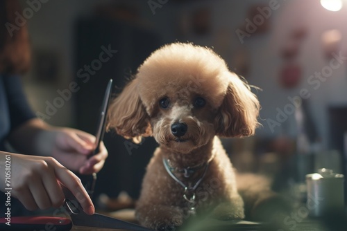 Pampered Pooch Paradise: Dog Grooming Session in Canine Barbershop. Furry Elegance and Pet Pampering Awaits.