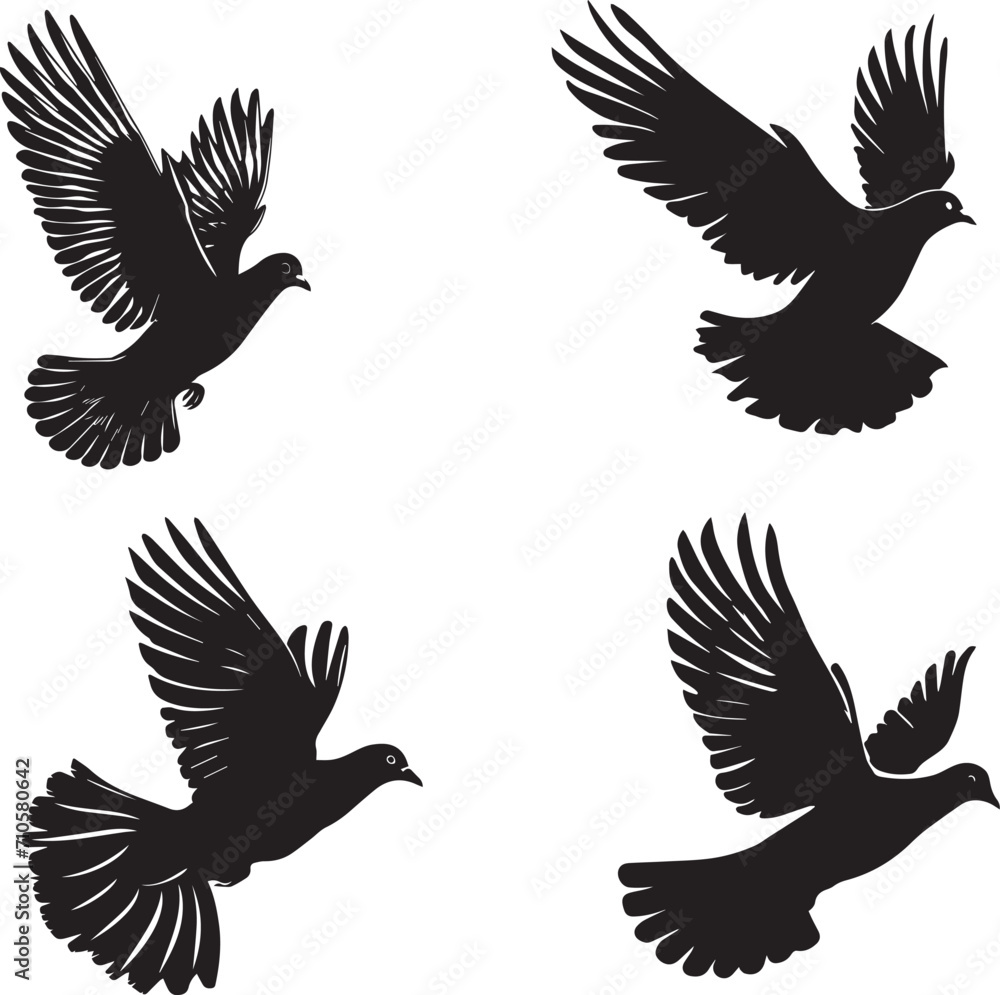 Obraz premium Set of Dove flying silhouettes
