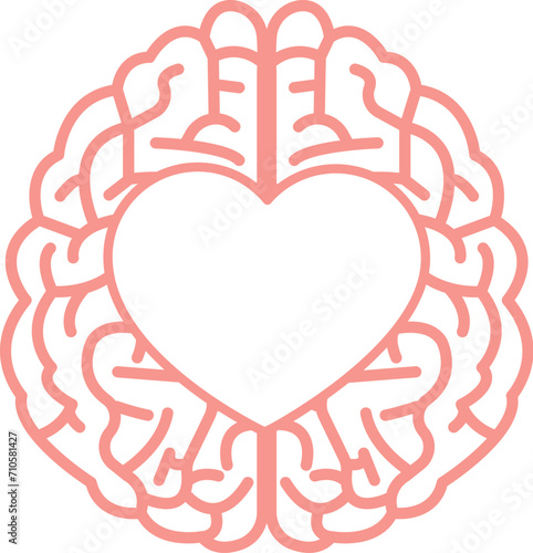 Top view of a brain with a heart shape inside. Connection between emotions and intellect. Mind balance. Space for your text in the middle.