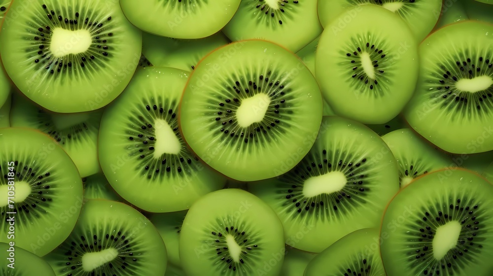 Green kiwi fruit decorative background. generative ai Green kiwi fruit decorative background. generative ai