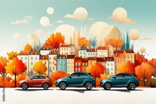 Trois voitures devant une ville photo