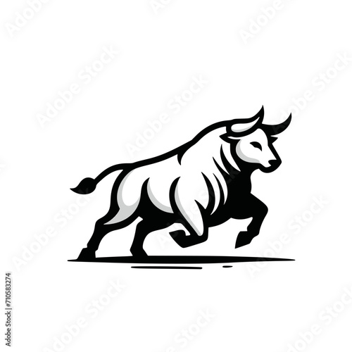 Dynamic Vector Logo Featuring a Charging Bull. Powerful Symbol of Strength and Resilience for Corporate Branding  Financial Services  and Marketing. Striking and Versatile logo on a white Background.