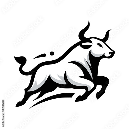 Dynamic Vector Logo Featuring a Charging Bull. Powerful Symbol of Strength and Resilience for Corporate Branding, Financial Services, and Marketing. Striking and Versatile logo on a white Background.