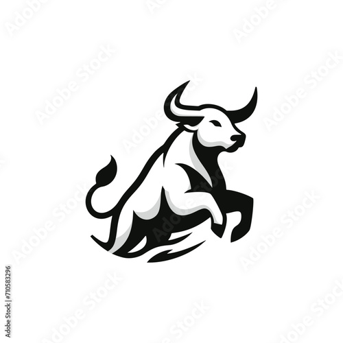 Dynamic Vector Logo Featuring a Charging Bull. Powerful Symbol of Strength and Resilience for Corporate Branding  Financial Services  and Marketing. Striking and Versatile logo on a white Background.